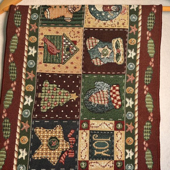 Heartland Holiday Christmas Collage Joy Santa Snowman 60” Tapestry Table Runner - Picture 6 of 8